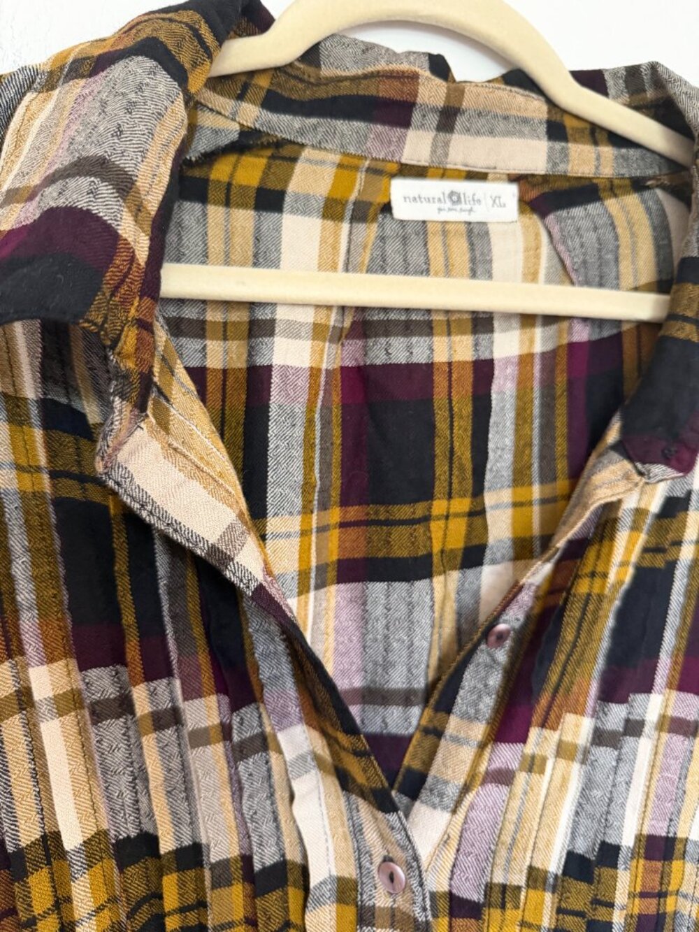 Natural Life Plaid Long Sleeve Shirt Maxi Dress Boho Chic Whimsigoth Brown - XL - Picture 5 of 10
